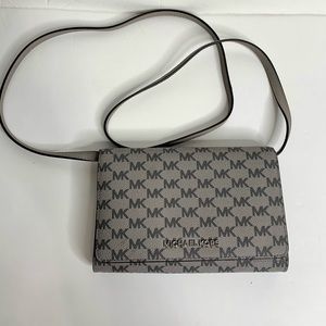 Michael Kors Jet Set Gray MK Monogram Crossbody & Clutch Purse